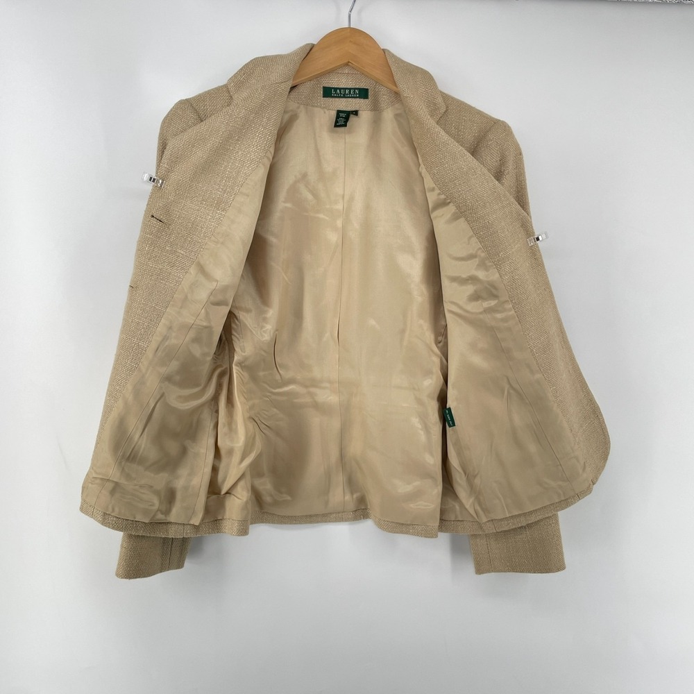 Ralph Lauren LRL Blazer Women 4 Beige 100% Silk Tweed Quiet Luxury Old Money - Picture 11 of 14